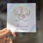 N°28 – faire-part Original – Licorne rose et or