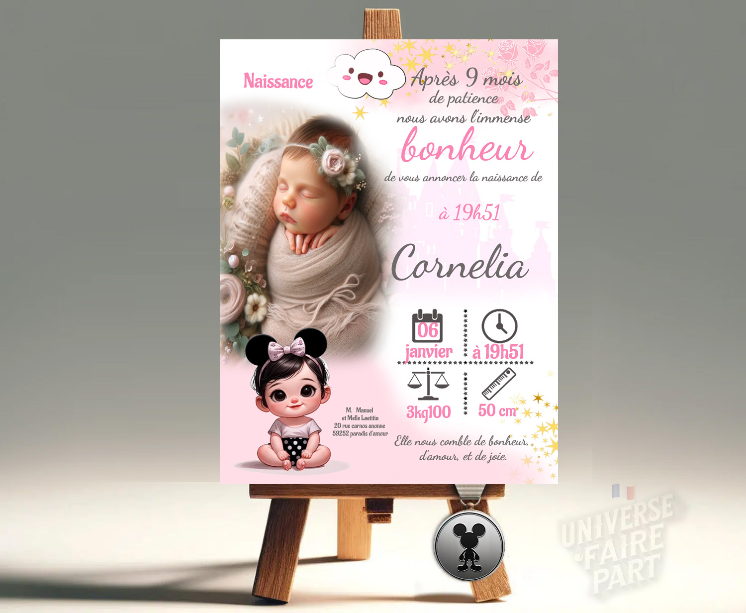 Faire-Part de Naissance Princesse Minnie : Une Annonce Enchantée pour Votre Petite Fille