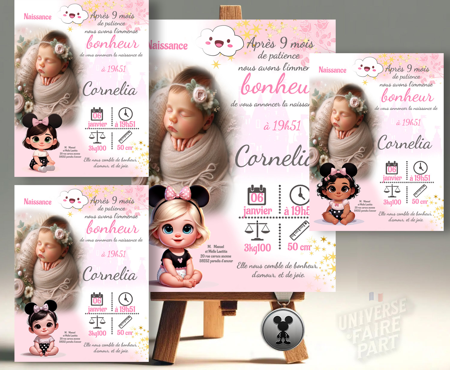 Faire-Part de Naissance Princesse Minnie : Une Annonce Enchantée pour Votre Petite Fille