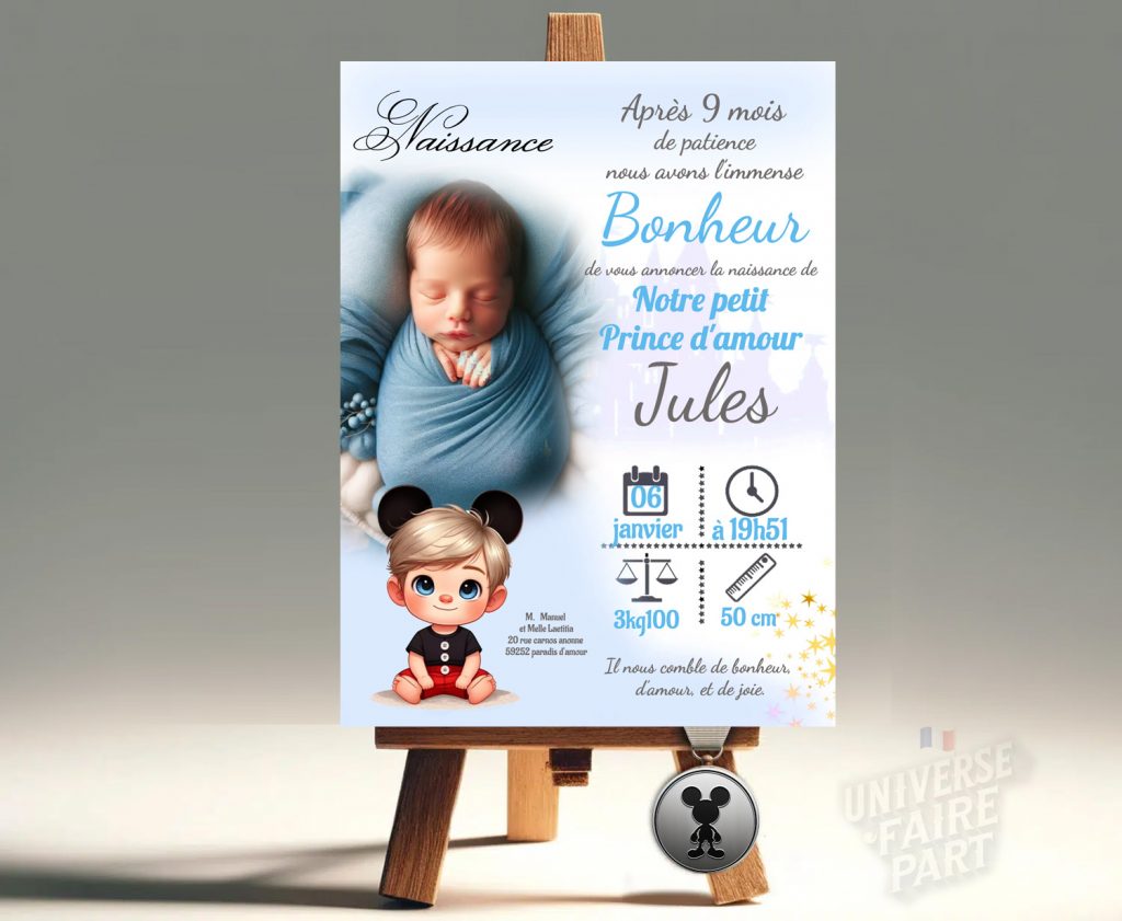 Faire-Part de Naissance Prince Mickey : Une Annonce Royale pour Votre Petit Garçon