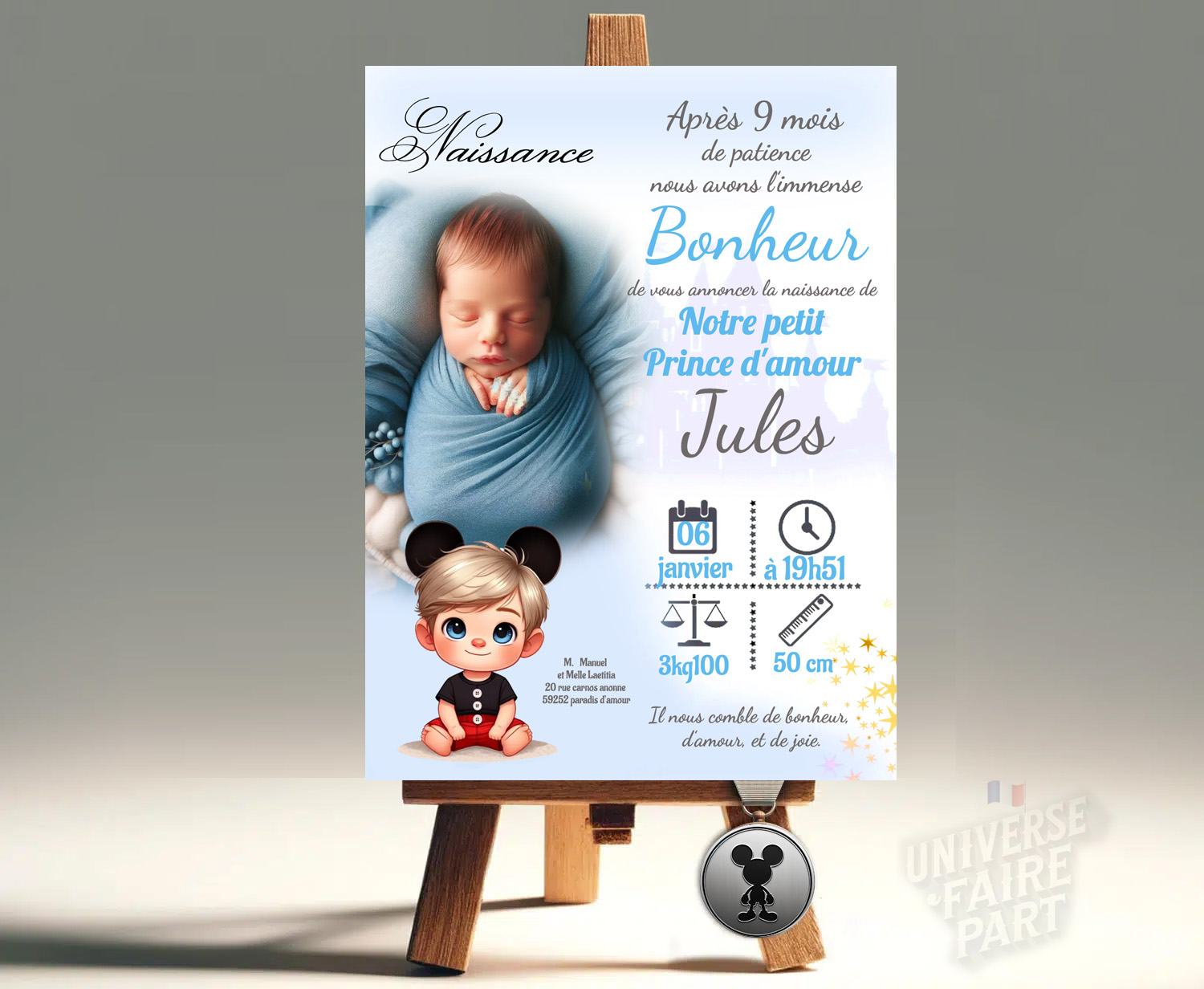Faire-Part de Naissance Prince Mickey : Une Annonce Royale pour Votre Petit Garçon