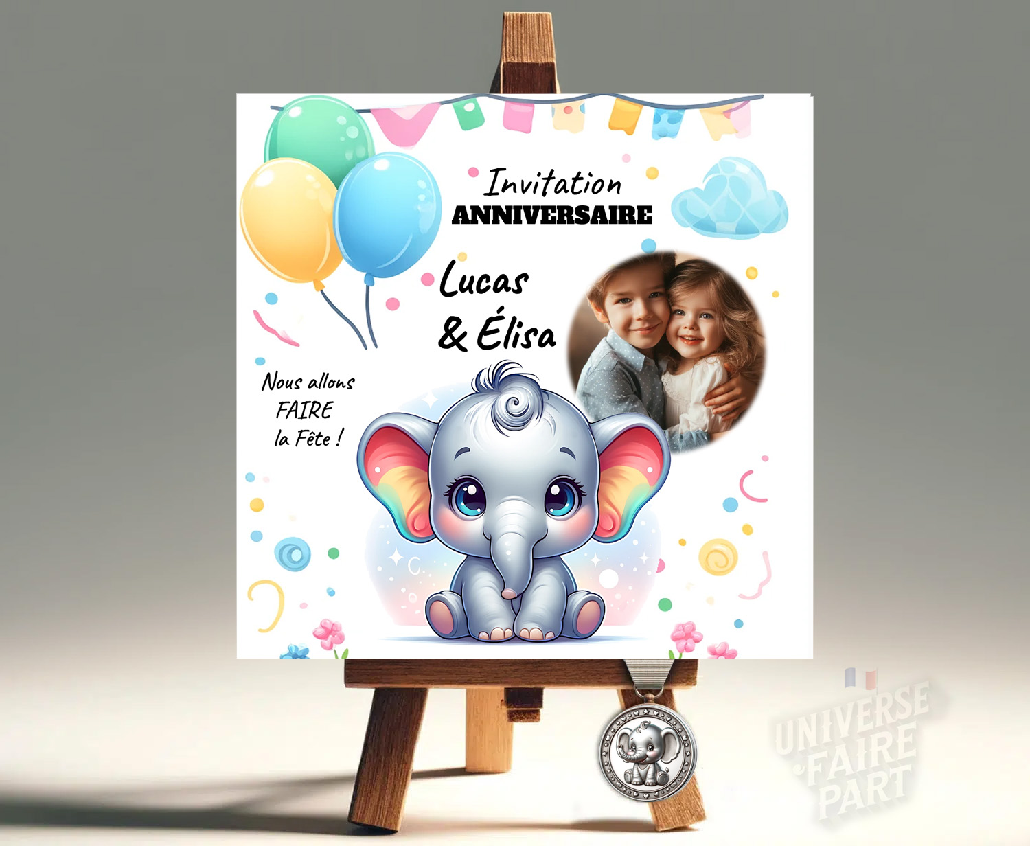Faire-Part Carte Anniversaire Éléphant d’Amour Unisexe : Une Invitation Adorable pour Toutes les Occasions